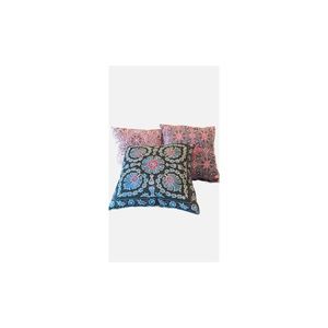 3 Suzani embroidered pillows with plaid on back.